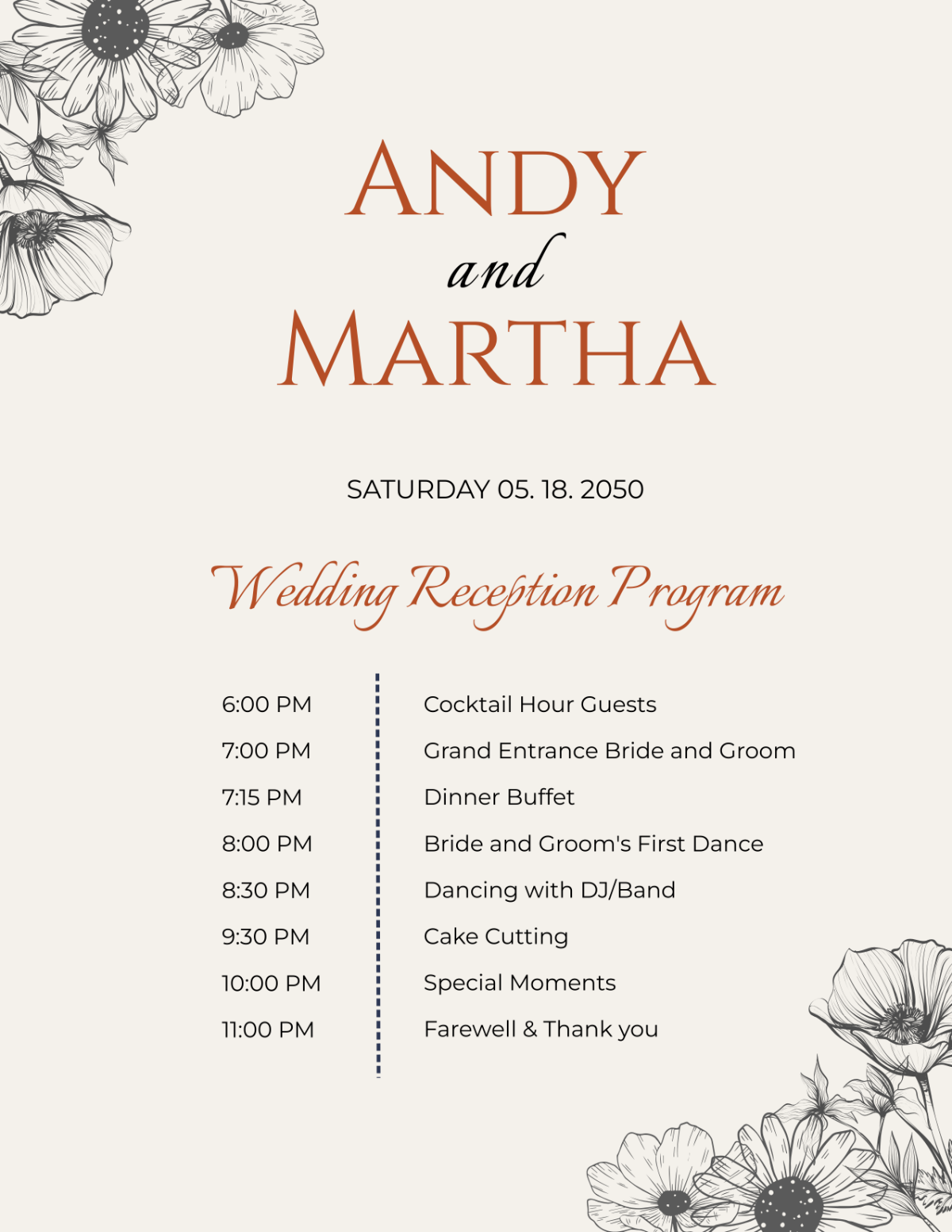 Free Reception Program Template To Edit Online