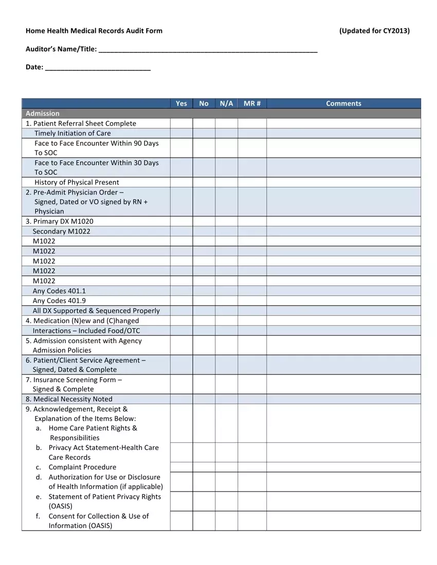 Home Health Audit Form Fill Out Printable PDF Forms
