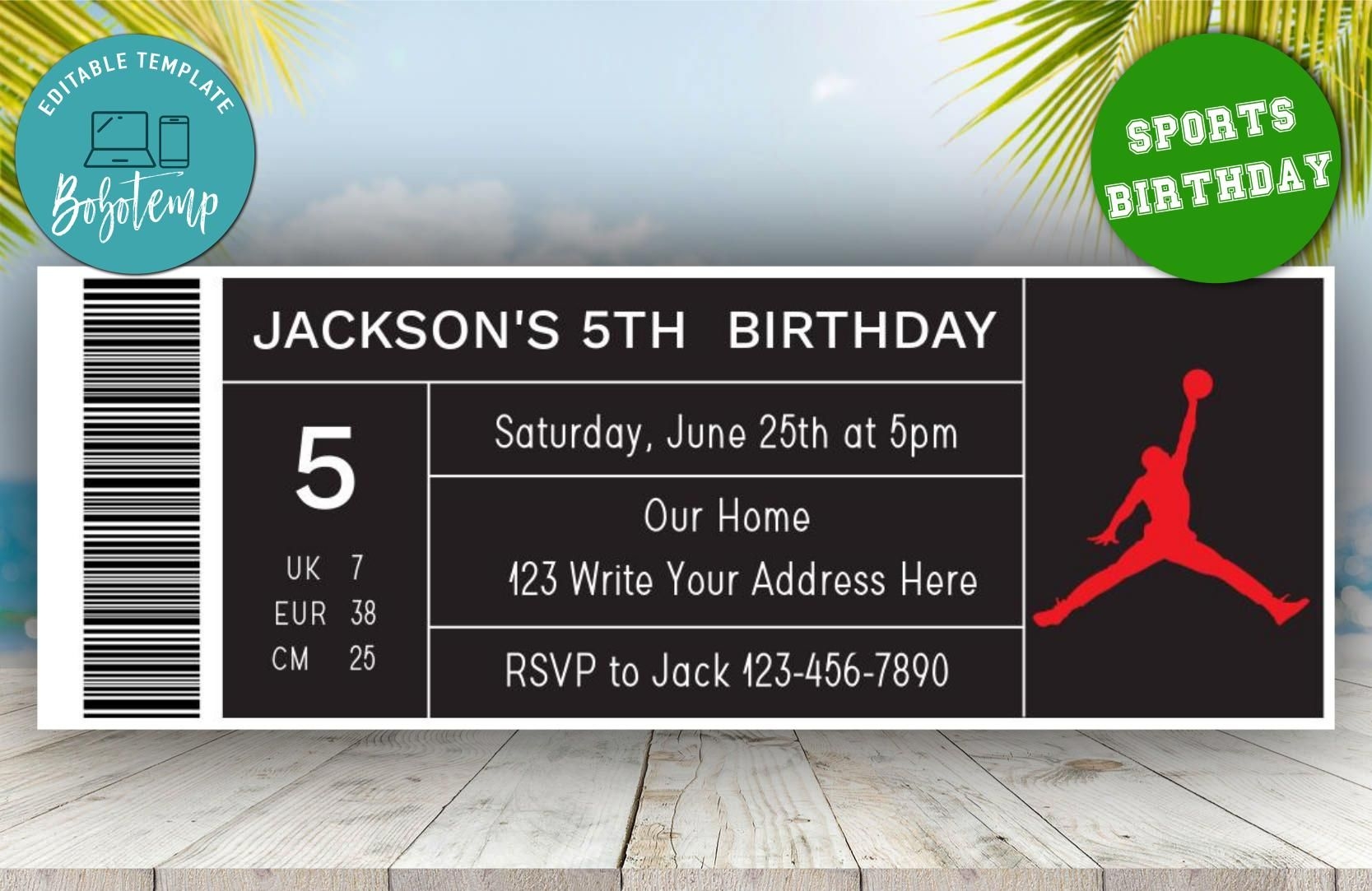 Jordan Shoe Box Label Ticket Birthday Editable Templates Instant Download Bobotemp Shop