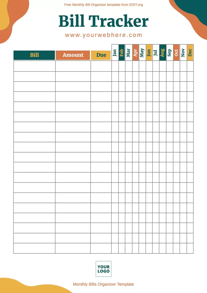 Organizer Free Printable Monthly Bill Payment Log Printable Party Favors