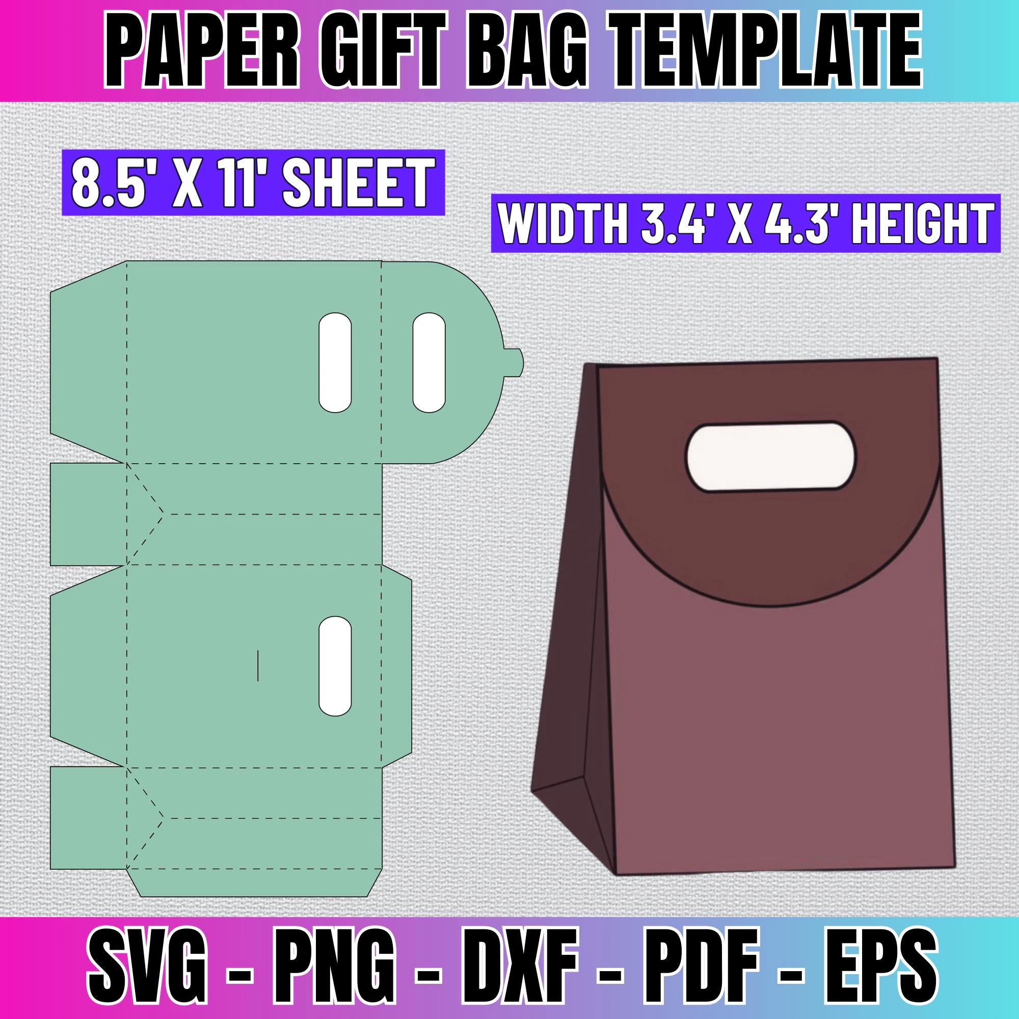 Paper Gift Bag Template Favor Box SVG Cricut Cut Files digital Download Etsy Israel