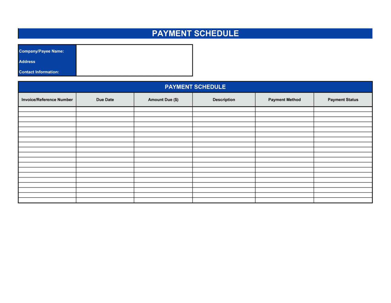 Payment Schedule Template Free Word