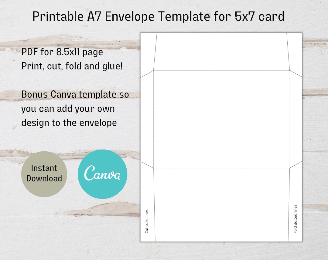 Printable A7 Envelope Template For 5x7 Card Canva A7 Envelope Template Etsy Israel