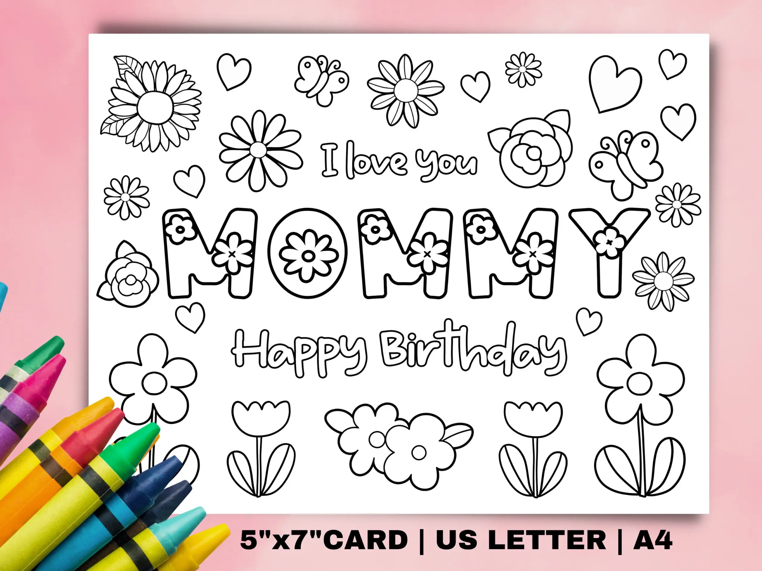 Printable Birthday Card For Mom Kids Coloring Page digital Download Etsy