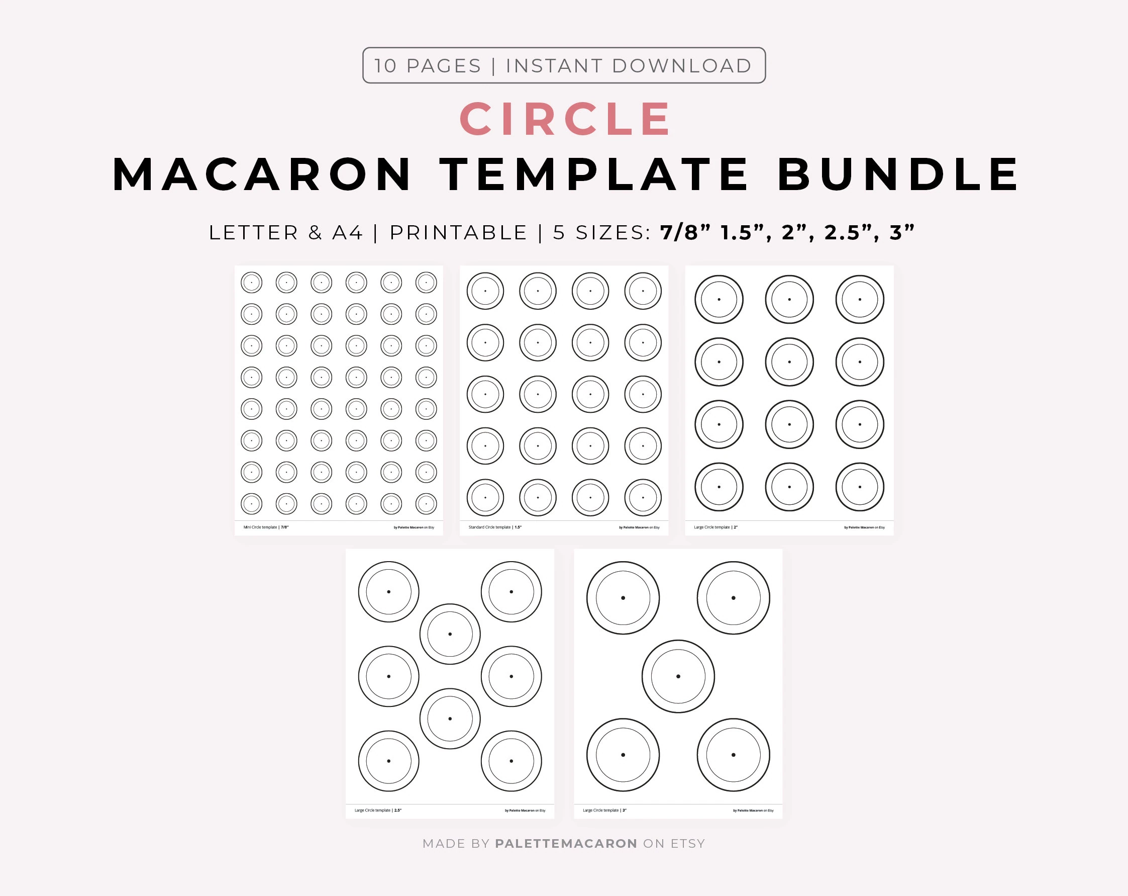 Printable Circle Macaron Template Bundle 5 Sizes 7 8 1 5 2 2 5 3 Etsy