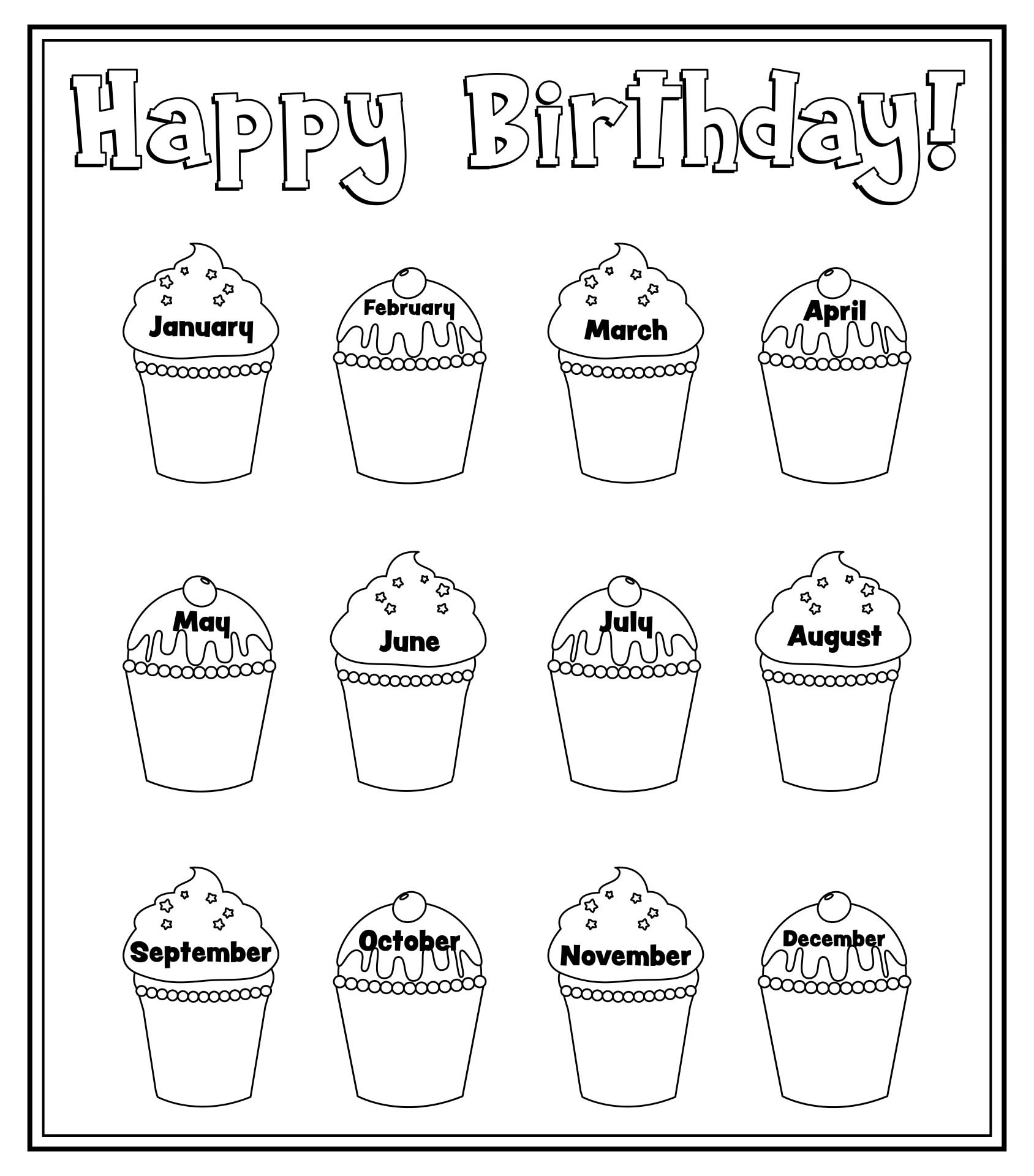 Printable Classroom Birthday Cupcake Decor