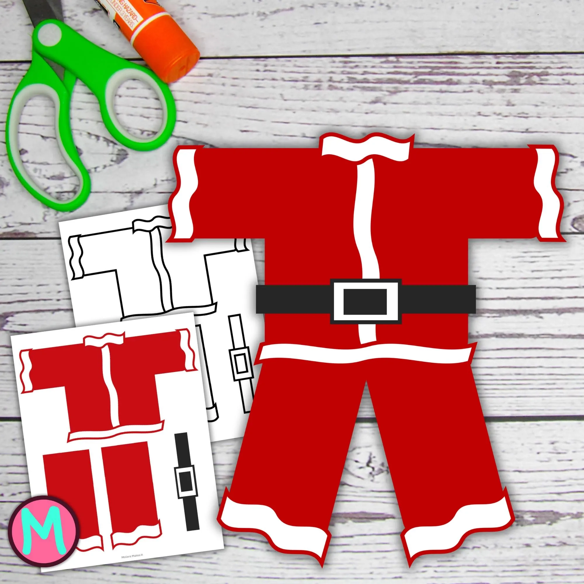 Santa Suit Paper Craft Template Printable Christmas Cut Glue Activity PDF Download Etsy