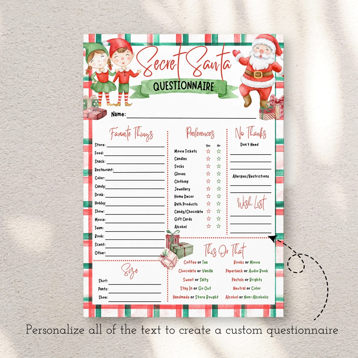 Secret Santa Wishlist Template Secret Santa Questionnaire Ollie Hank