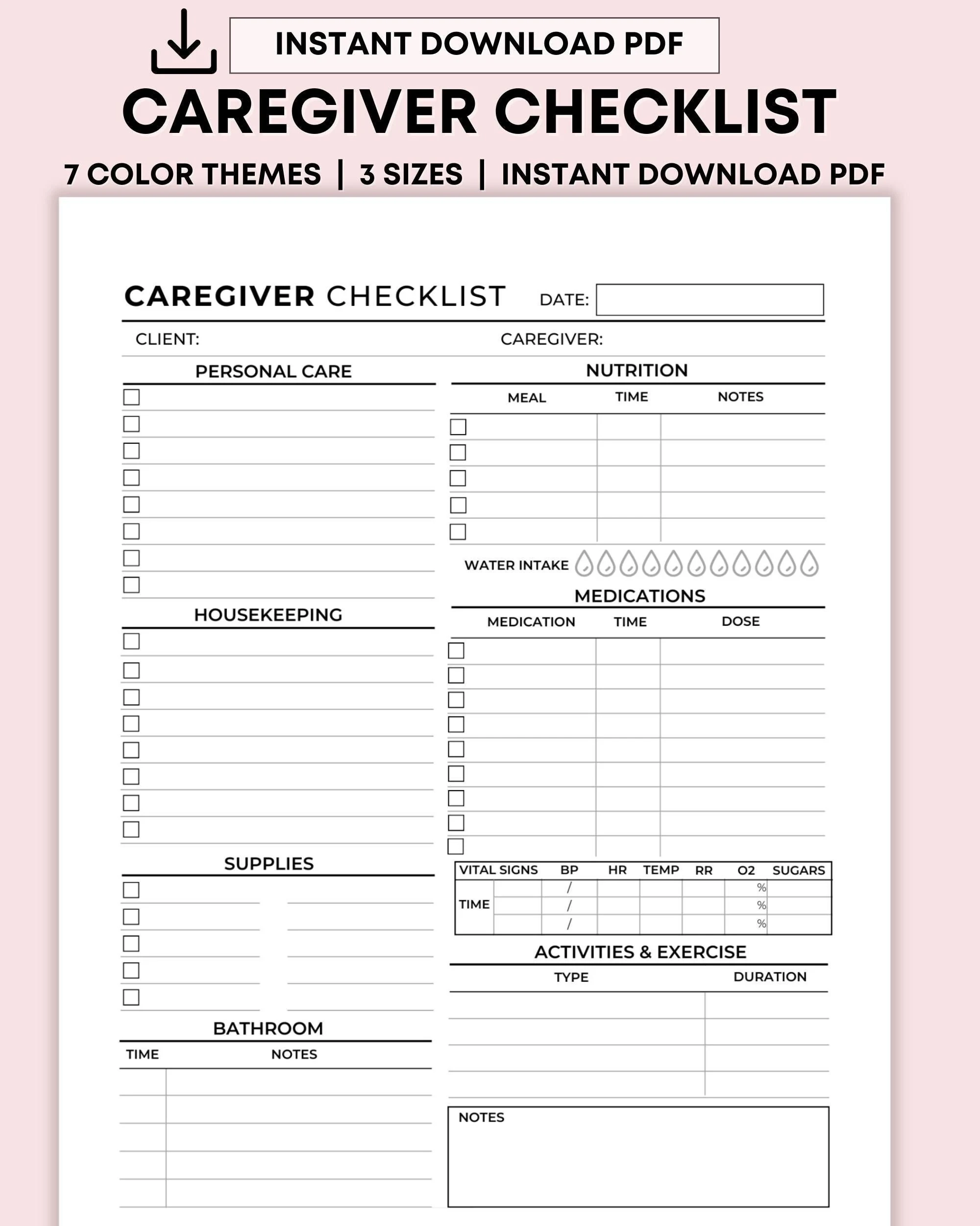 Senior Caregiver Checklist Printable Caregiver Daily Log Elderly Care Tasks Housekeeping Schedule Caregiving Template Cleaning Checklist Etsy