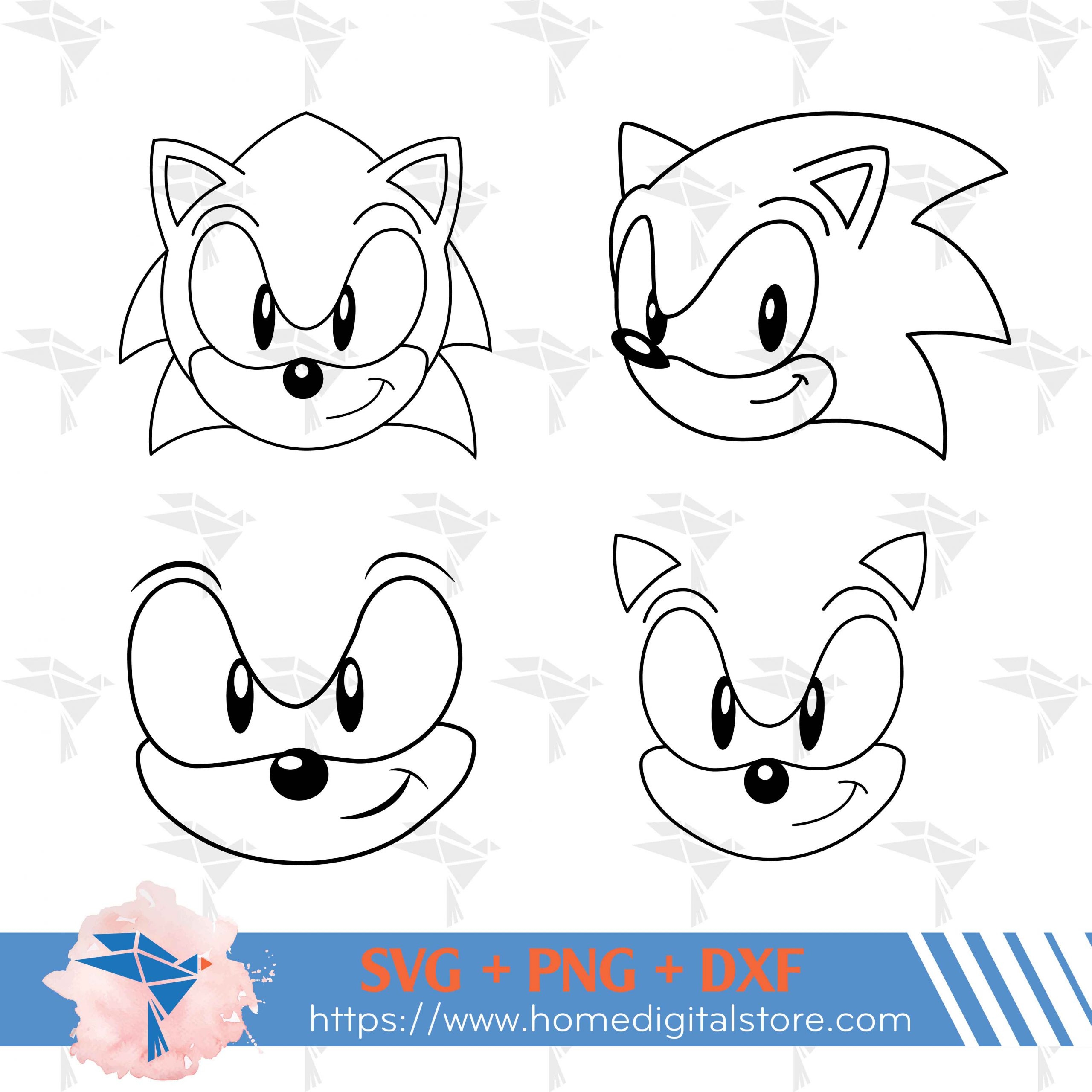 Sonic Face Outline SVG PNG DXF