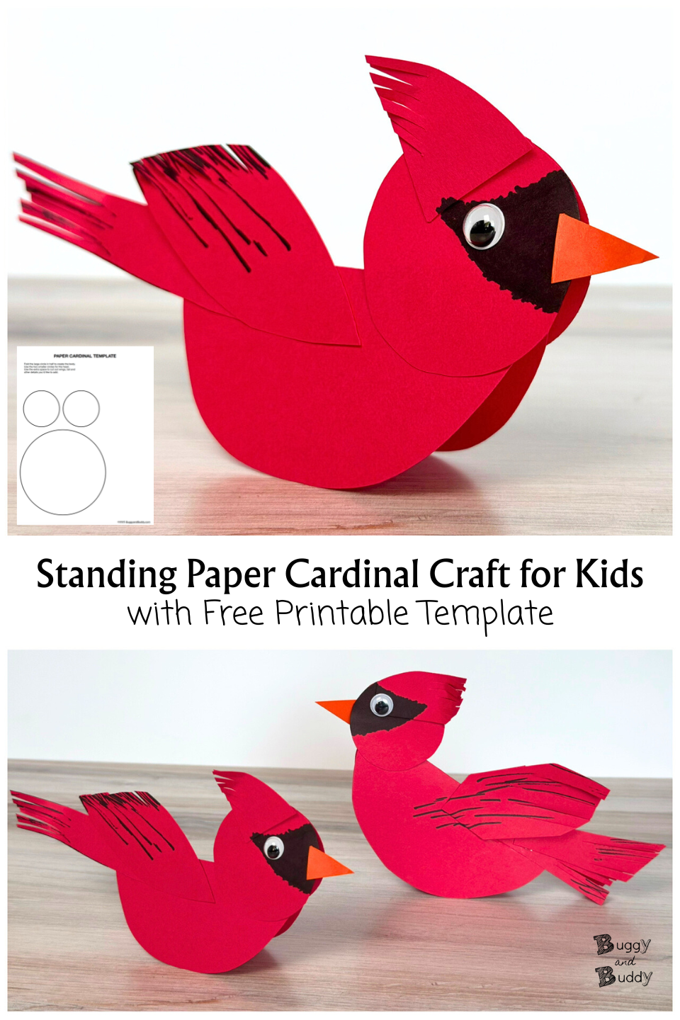 Standing Paper Cardinal Craft For Kids With Printable Template Buggy And Buddy