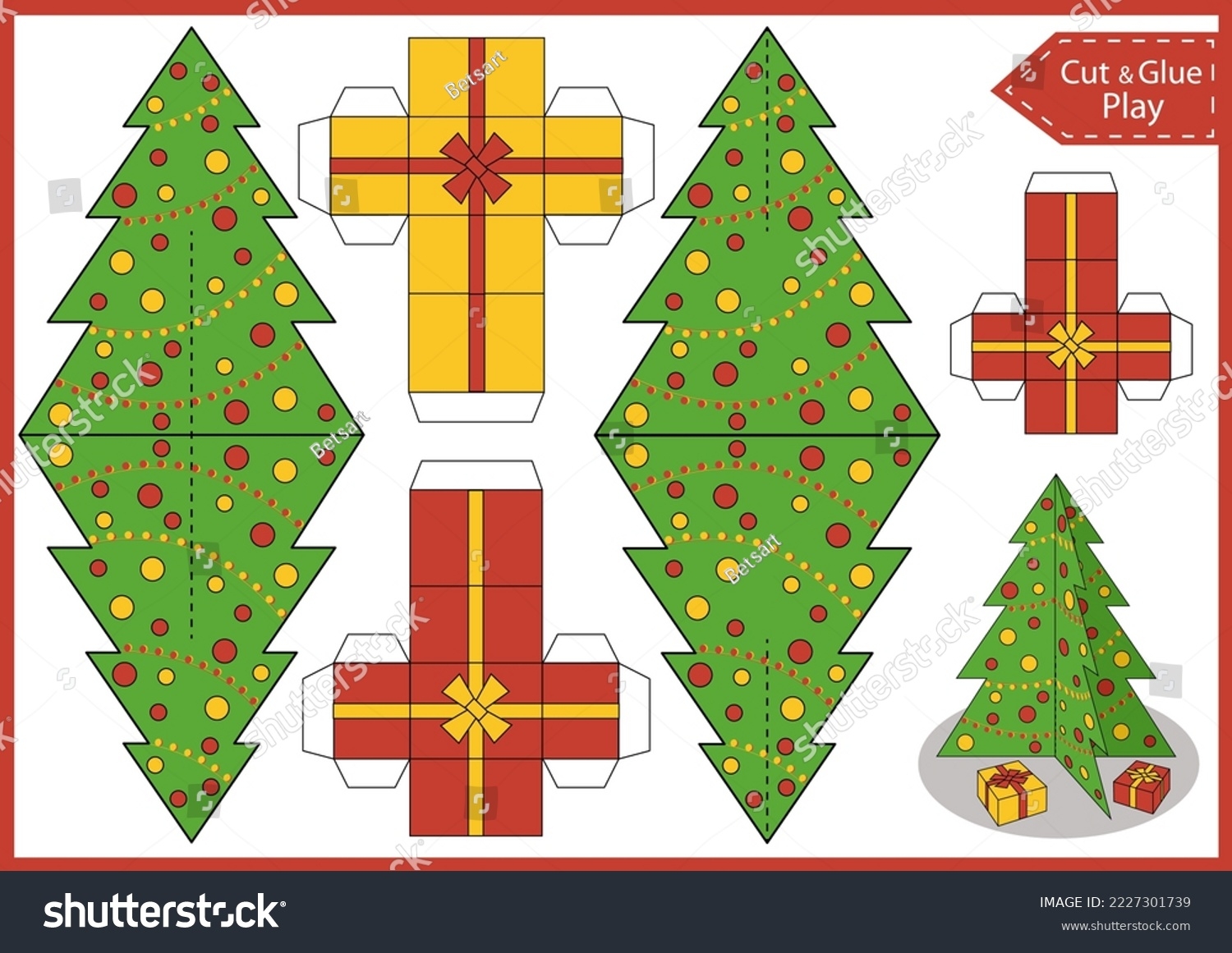 Template Paper Craft Christmas Tree Gifts Stock Vector Royalty Free 2227301739 Shutterstock