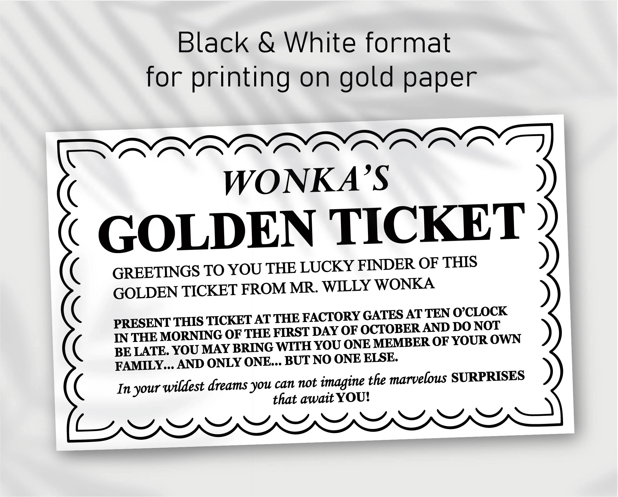 Transparent Golden Ticket Digital File PNG And PDF Instant Access For Printing On Gold Paper Etsy