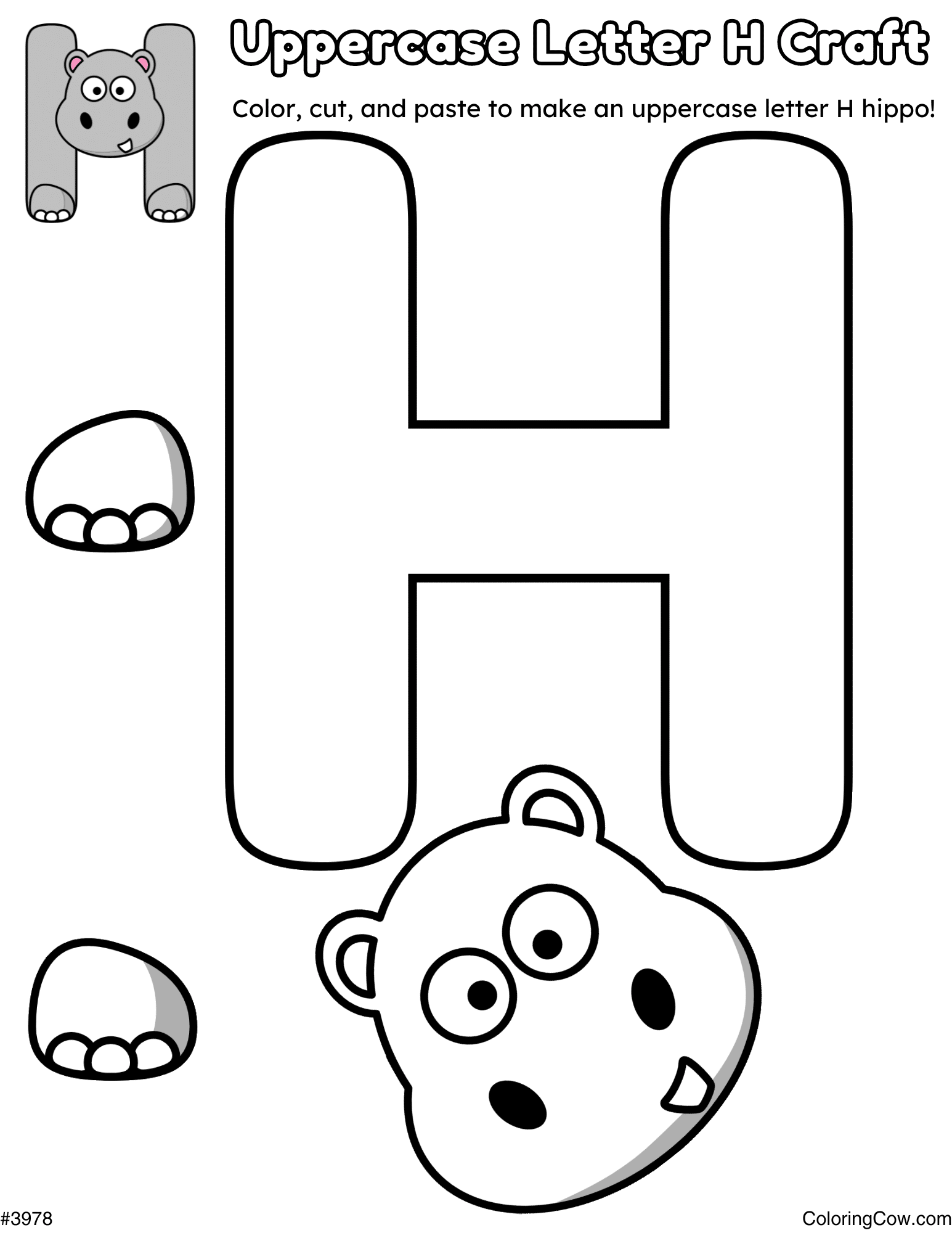 Uppercase Letter H Hippo Craft