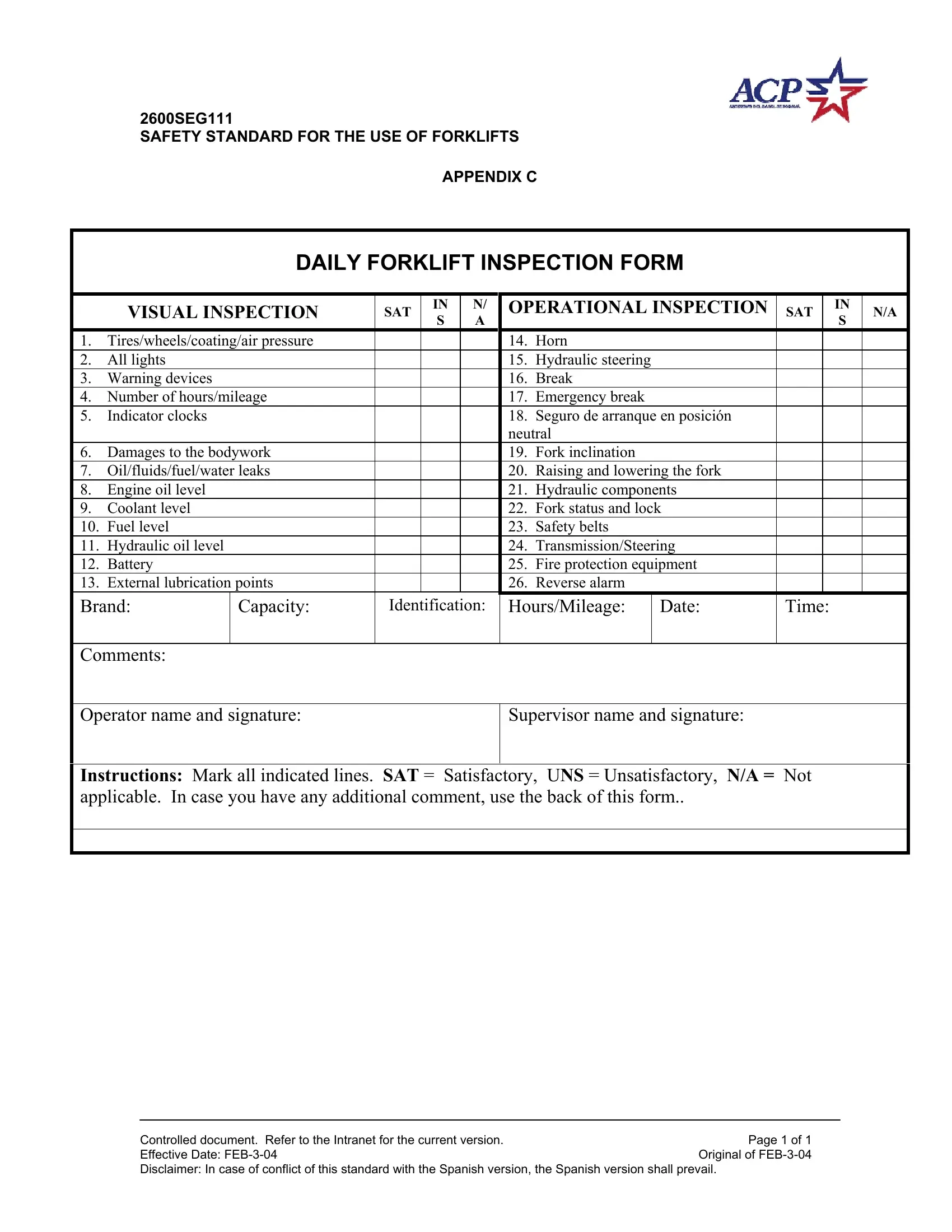 Weekly Forklift Inspection Checklist Pdf PDF Form FormsPal