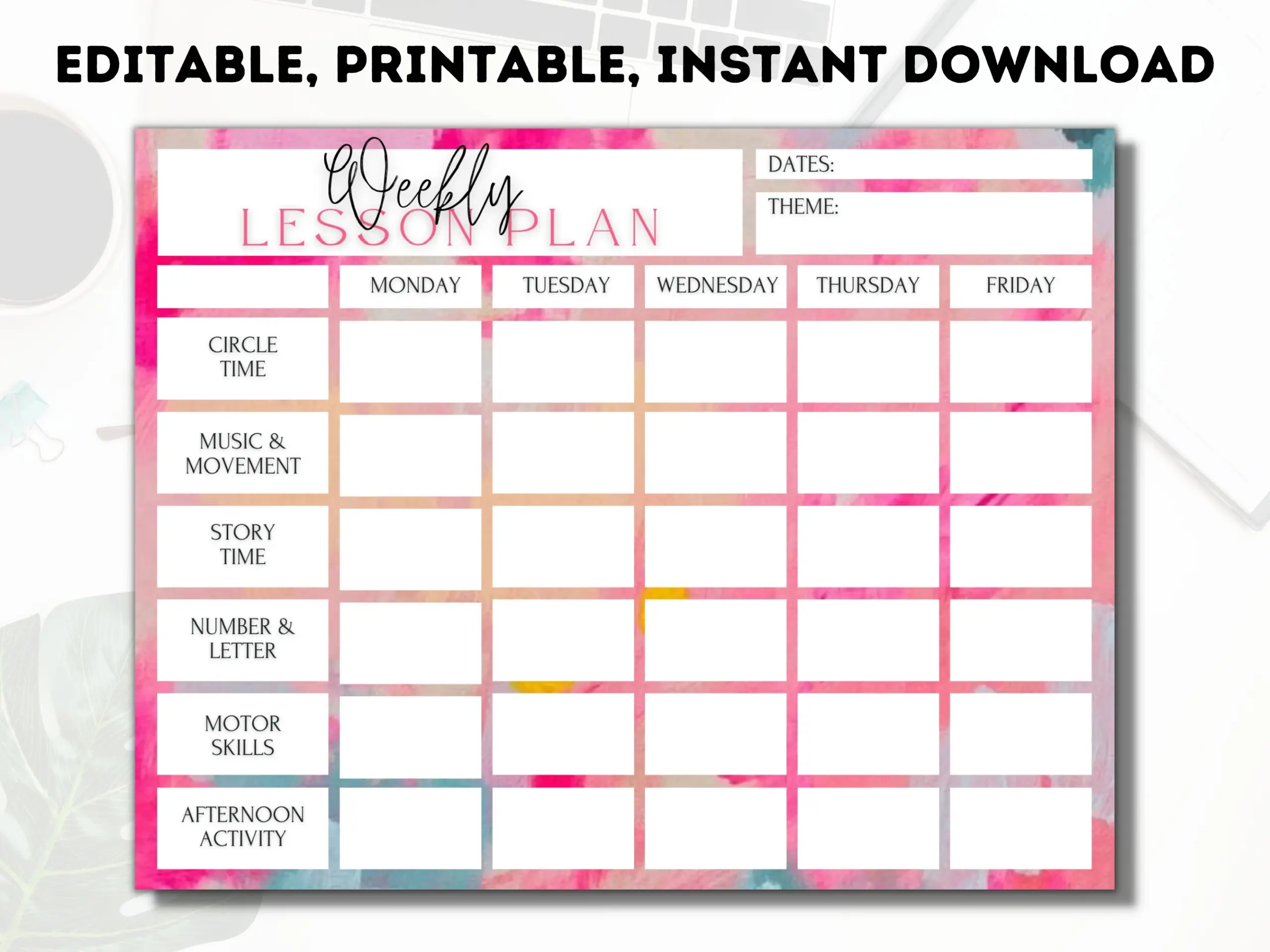 Weekly Lesson Plan Template Editable Printable instant Download Etsy
